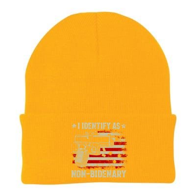 I Identify As Non Bidenary Anti Biden American Flag Knit Cap Winter Beanie