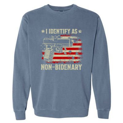 I Identify As Non Bidenary Anti Biden American Flag Garment-Dyed Sweatshirt