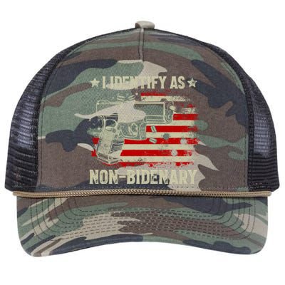 I Identify As Non Bidenary Anti Biden American Flag Retro Rope Trucker Hat Cap