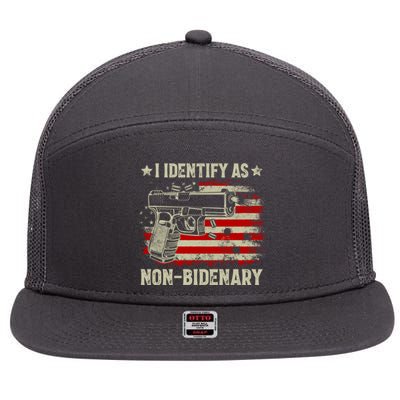 I Identify As Non Bidenary Anti Biden American Flag 7 Panel Mesh Trucker Snapback Hat