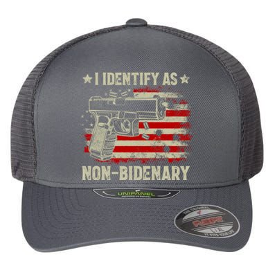 I Identify As Non Bidenary Anti Biden American Flag Flexfit Unipanel Trucker Cap