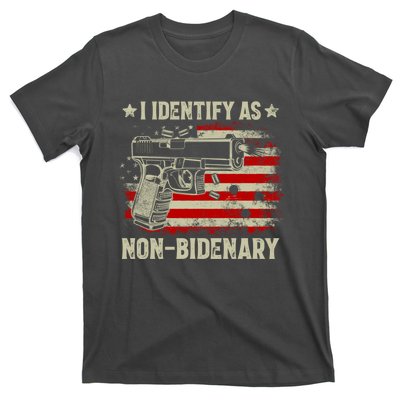 I Identify As Non Bidenary Anti Biden American Flag T-Shirt