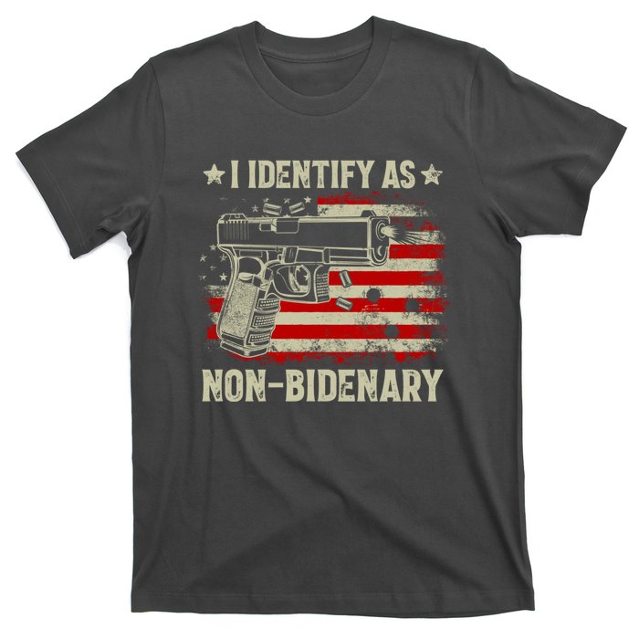 I Identify As Non Bidenary Anti Biden American Flag T-Shirt