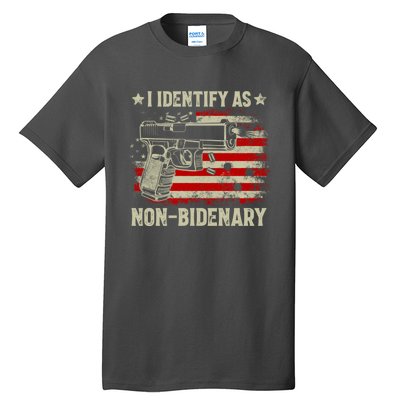 I Identify As Non Bidenary Anti Biden American Flag Tall T-Shirt