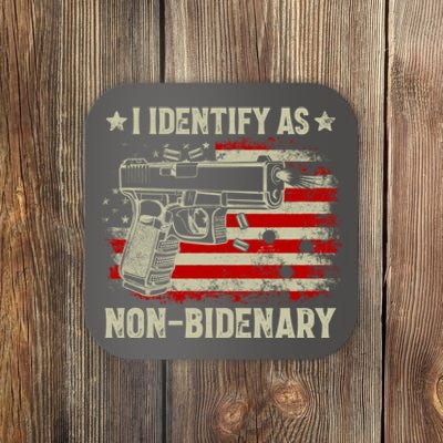 I Identify As Non Bidenary Anti Biden American Flag Coaster