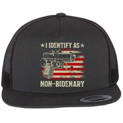 I Identify As Non Bidenary Anti Biden American Flag Flat Bill Trucker Hat