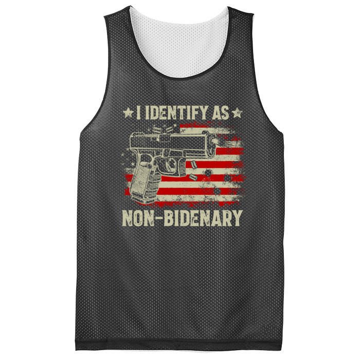 I Identify As Non Bidenary Anti Biden American Flag Mesh Reversible Basketball Jersey Tank