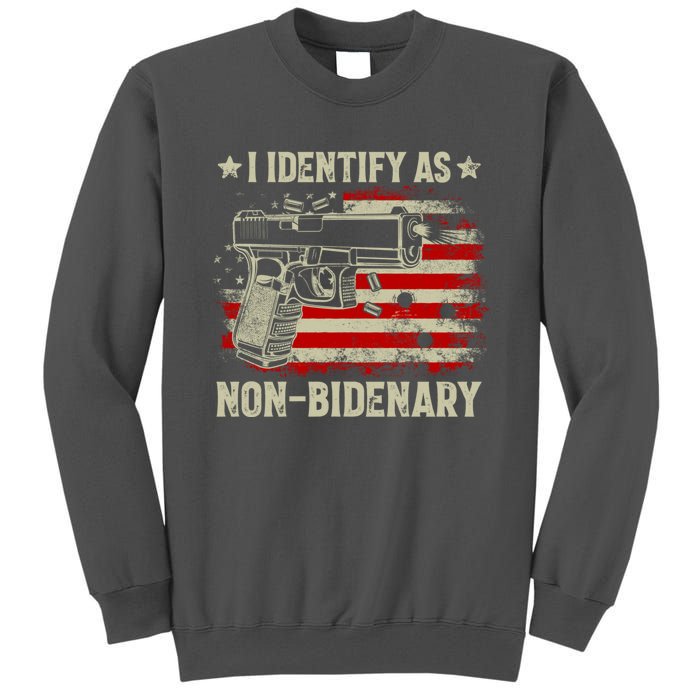 I Identify As Non Bidenary Anti Biden American Flag Tall Sweatshirt