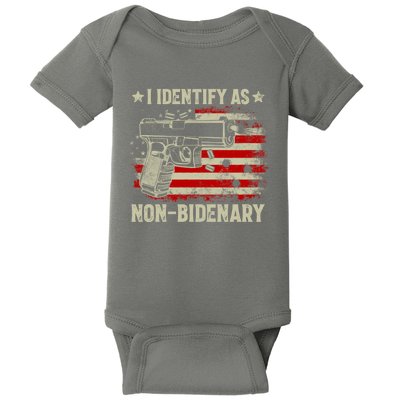 I Identify As Non Bidenary Anti Biden American Flag Baby Bodysuit