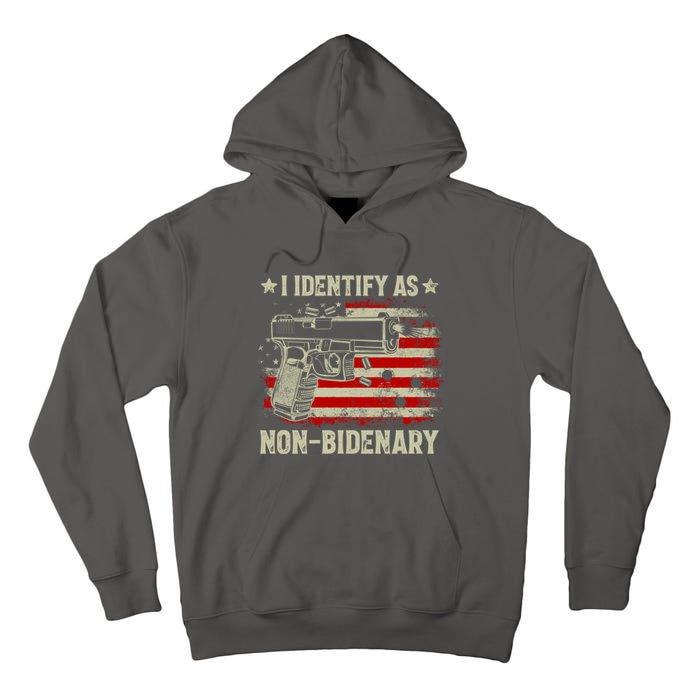 I Identify As Non Bidenary Anti Biden American Flag Tall Hoodie