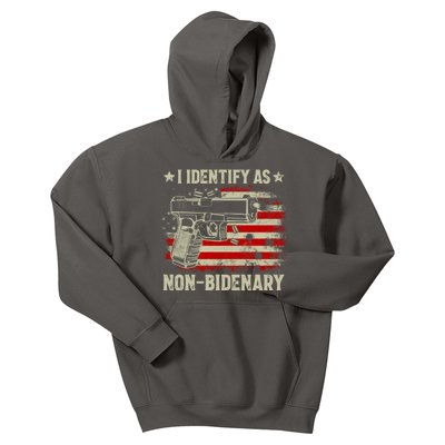 I Identify As Non Bidenary Anti Biden American Flag Kids Hoodie