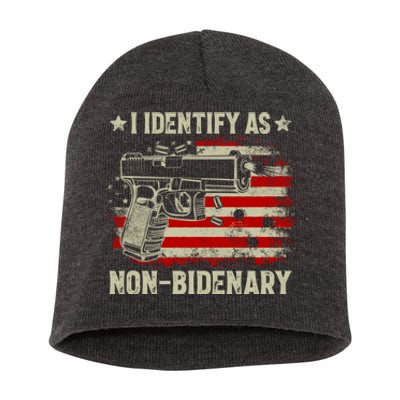 I Identify As Non Bidenary Anti Biden American Flag Short Acrylic Beanie