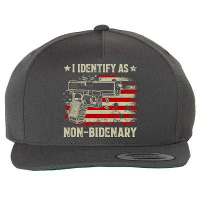 I Identify As Non Bidenary Anti Biden American Flag Wool Snapback Cap