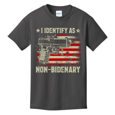 I Identify As Non Bidenary Anti Biden American Flag Kids T-Shirt