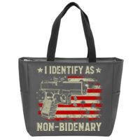 I Identify As Non Bidenary Anti Biden American Flag Zip Tote Bag