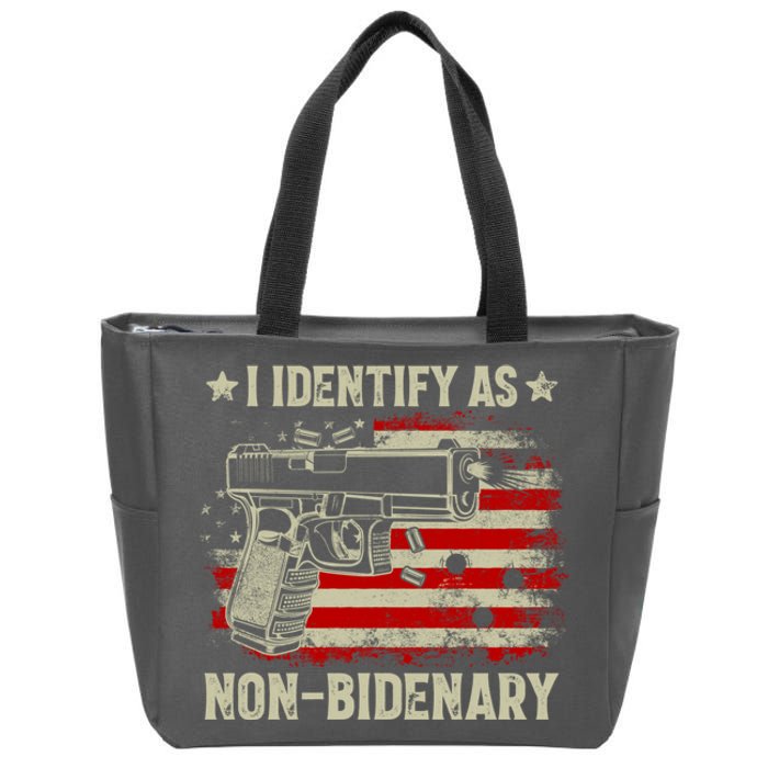 I Identify As Non Bidenary Anti Biden American Flag Zip Tote Bag