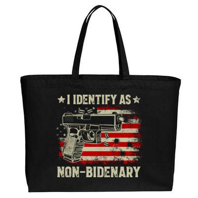 I Identify As Non Bidenary Anti Biden American Flag Cotton Canvas Jumbo Tote