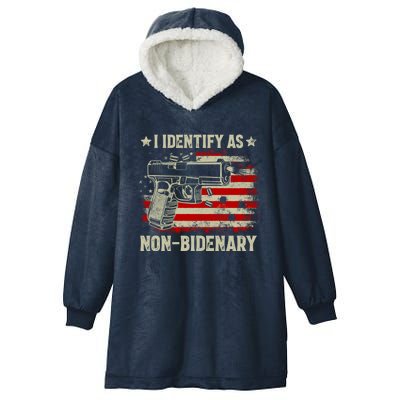 I Identify As Non Bidenary Anti Biden American Flag Hooded Wearable Blanket