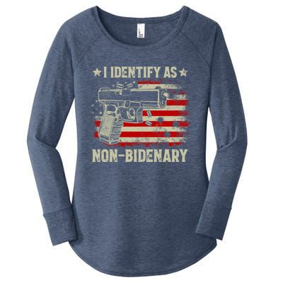 I Identify As Non Bidenary Anti Biden American Flag Women's Perfect Tri Tunic Long Sleeve Shirt