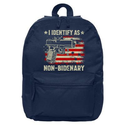 I Identify As Non Bidenary Anti Biden American Flag 16 in Basic Backpack