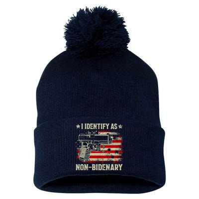 I Identify As Non Bidenary Anti Biden American Flag Pom Pom 12in Knit Beanie