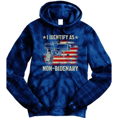 I Identify As Non Bidenary Anti Biden American Flag Tie Dye Hoodie