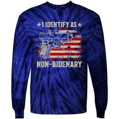 I Identify As Non Bidenary Anti Biden American Flag Tie-Dye Long Sleeve Shirt