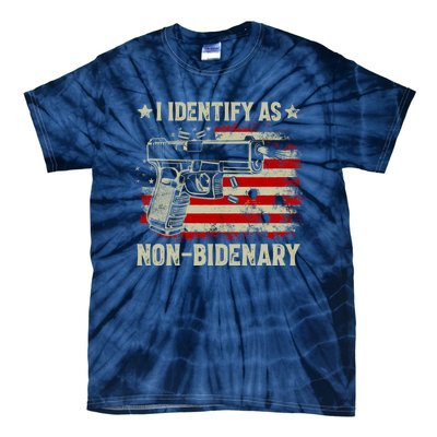 I Identify As Non Bidenary Anti Biden American Flag Tie-Dye T-Shirt