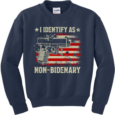 I Identify As Non Bidenary Anti Biden American Flag Kids Sweatshirt