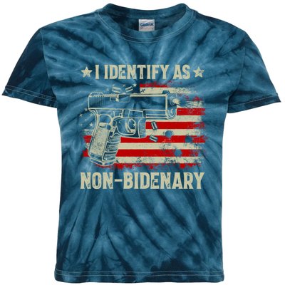 I Identify As Non Bidenary Anti Biden American Flag Kids Tie-Dye T-Shirt