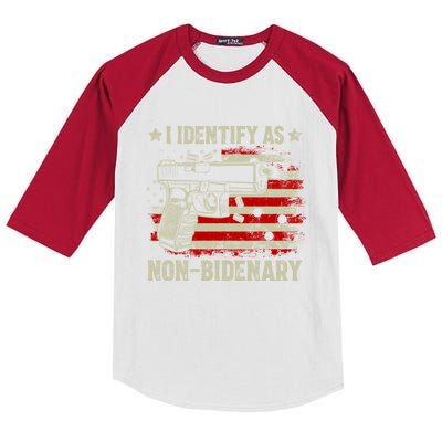 I Identify As Non Bidenary Anti Biden American Flag Kids Colorblock Raglan Jersey