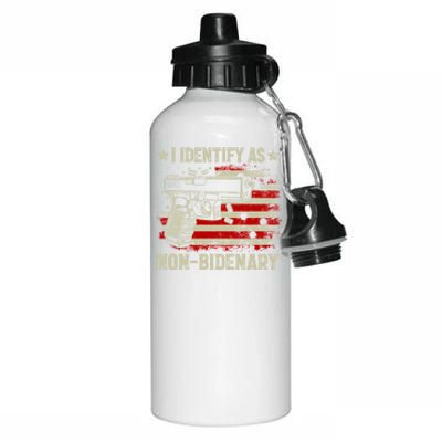 I Identify As Non Bidenary Anti Biden American Flag Aluminum Water Bottle