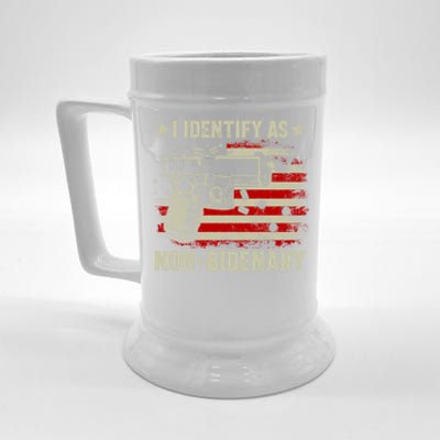 I Identify As Non Bidenary Anti Biden American Flag Beer Stein