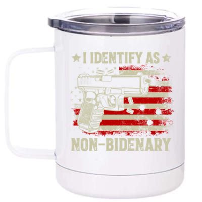 I Identify As Non Bidenary Anti Biden American Flag 12 oz Stainless Steel Tumbler Cup