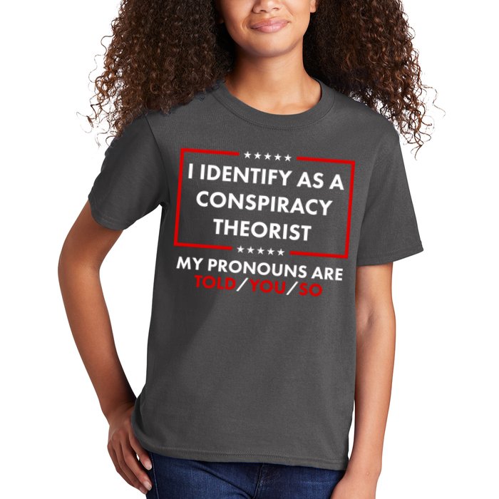 I Identify As A Conspiracy Theorist My Pronouns Are Told You So Kids T-Shirt