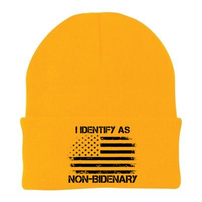 I Identify As Non Bidenary Anti Biden American Us Flag Knit Cap Winter Beanie