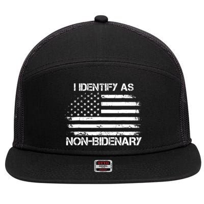 I Identify As Non Bidenary Anti Biden American Us Flag 7 Panel Mesh Trucker Snapback Hat