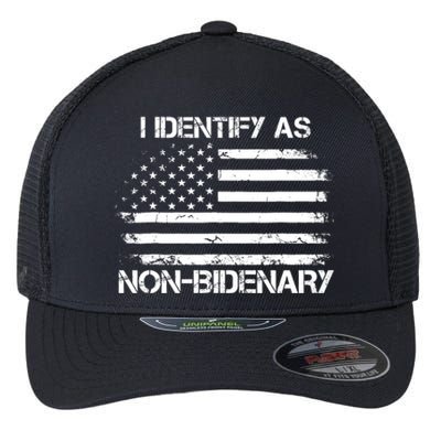 I Identify As Non Bidenary Anti Biden American Us Flag Flexfit Unipanel Trucker Cap