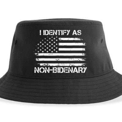 I Identify As Non Bidenary Anti Biden American Us Flag Sustainable Bucket Hat