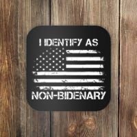 I Identify As Non Bidenary Anti Biden American Us Flag Coaster