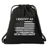 I Identify As Non Bidenary Anti Biden American Us Flag Drawstring Bag