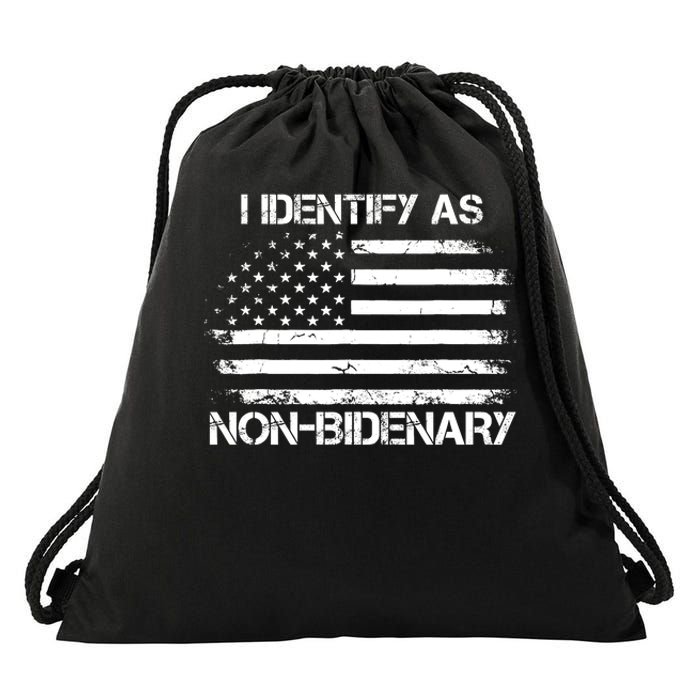 I Identify As Non Bidenary Anti Biden American Us Flag Drawstring Bag