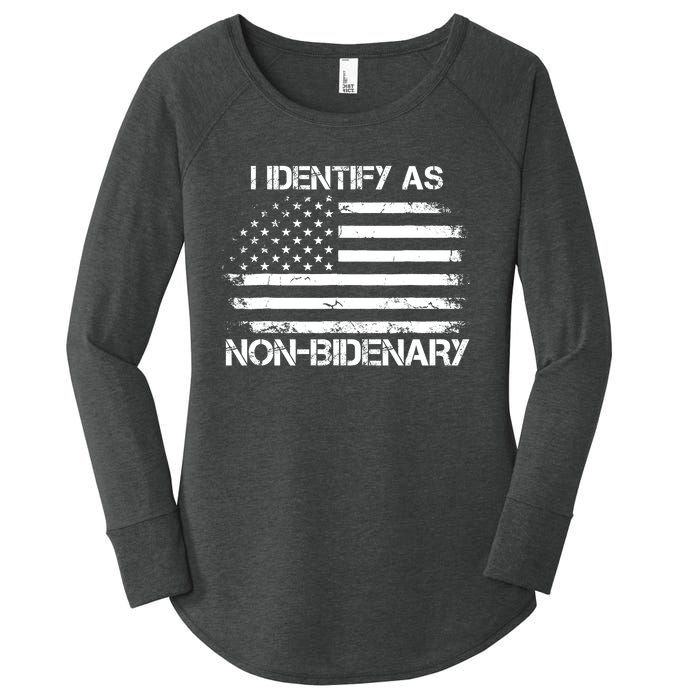 I Identify As Non Bidenary Anti Biden American Us Flag Women's Perfect Tri Tunic Long Sleeve Shirt