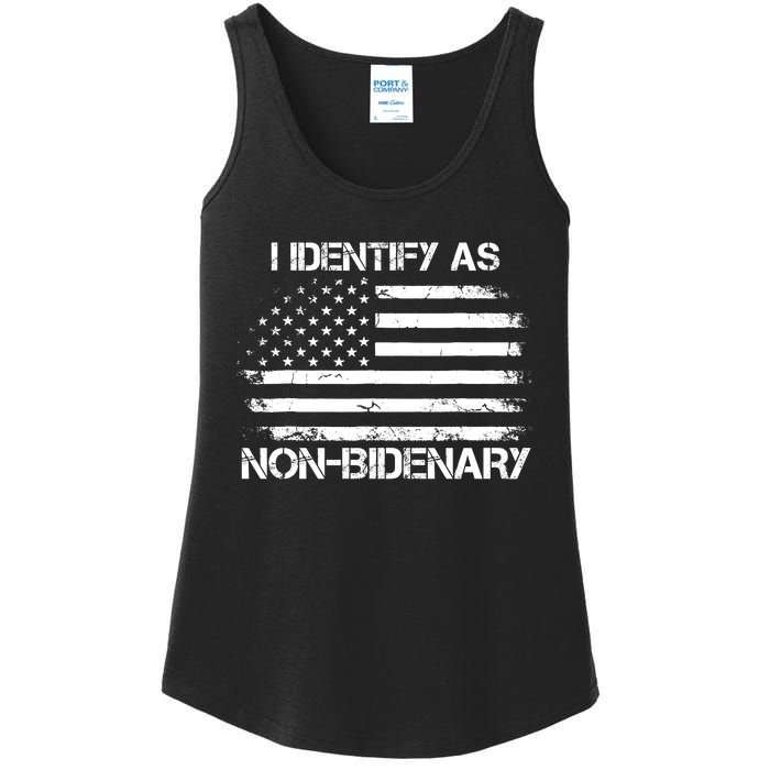 I Identify As Non Bidenary Anti Biden American Us Flag Ladies Essential Tank