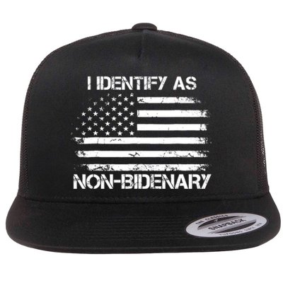 I Identify As Non Bidenary Anti Biden American Us Flag Flat Bill Trucker Hat