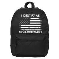 I Identify As Non Bidenary Anti Biden American Us Flag 16 in Basic Backpack