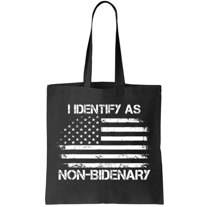 I Identify As Non Bidenary Anti Biden American Us Flag Tote Bag