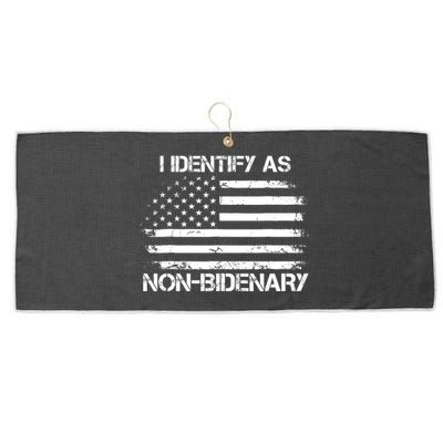 I Identify As Non Bidenary Anti Biden American Us Flag Large Microfiber Waffle Golf Towel