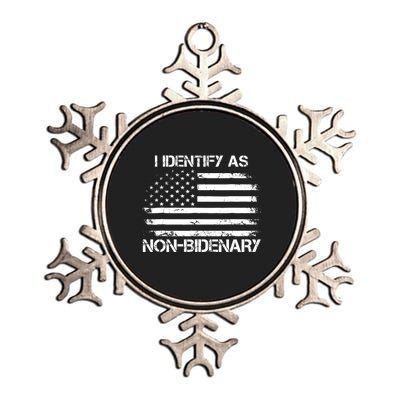 I Identify As Non Bidenary Anti Biden American Us Flag Metallic Star Ornament