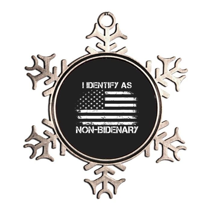 I Identify As Non Bidenary Anti Biden American Us Flag Metallic Star Ornament